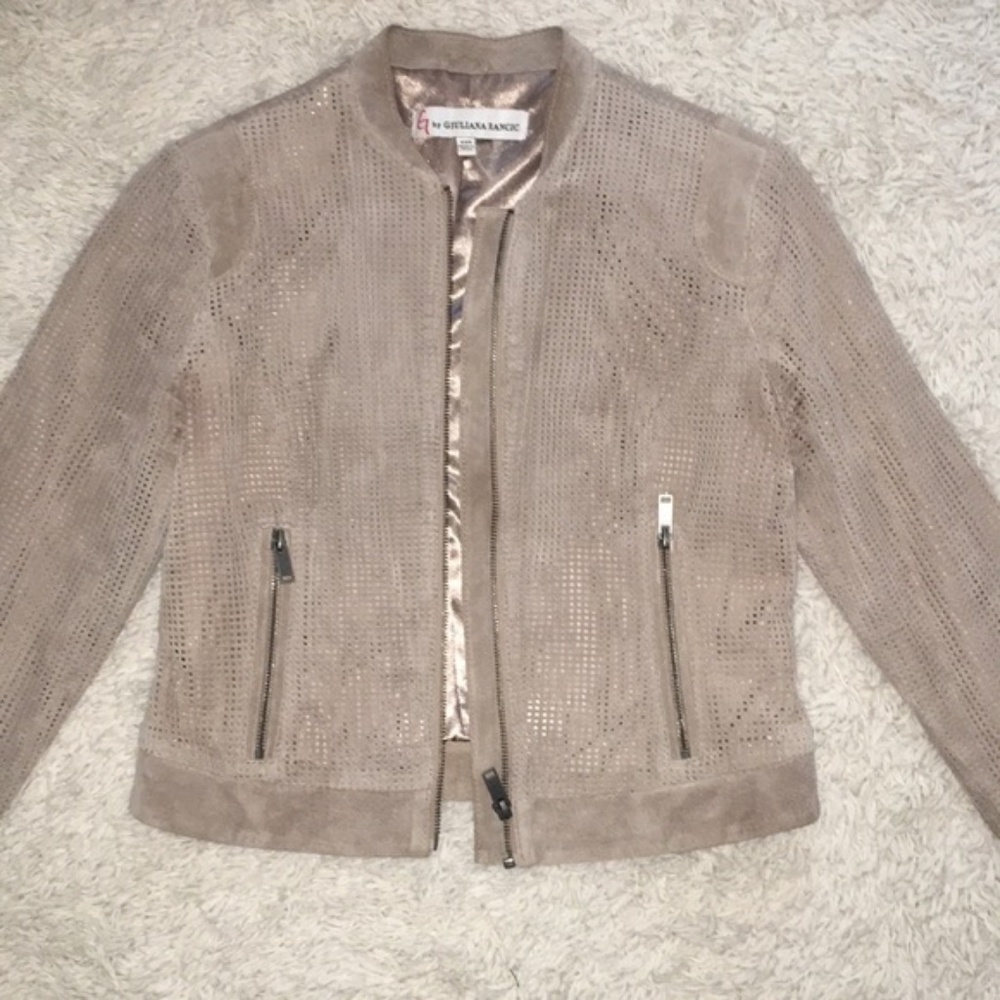 GUC Giuliana Rancic Tan Leather Jacket sz XXS